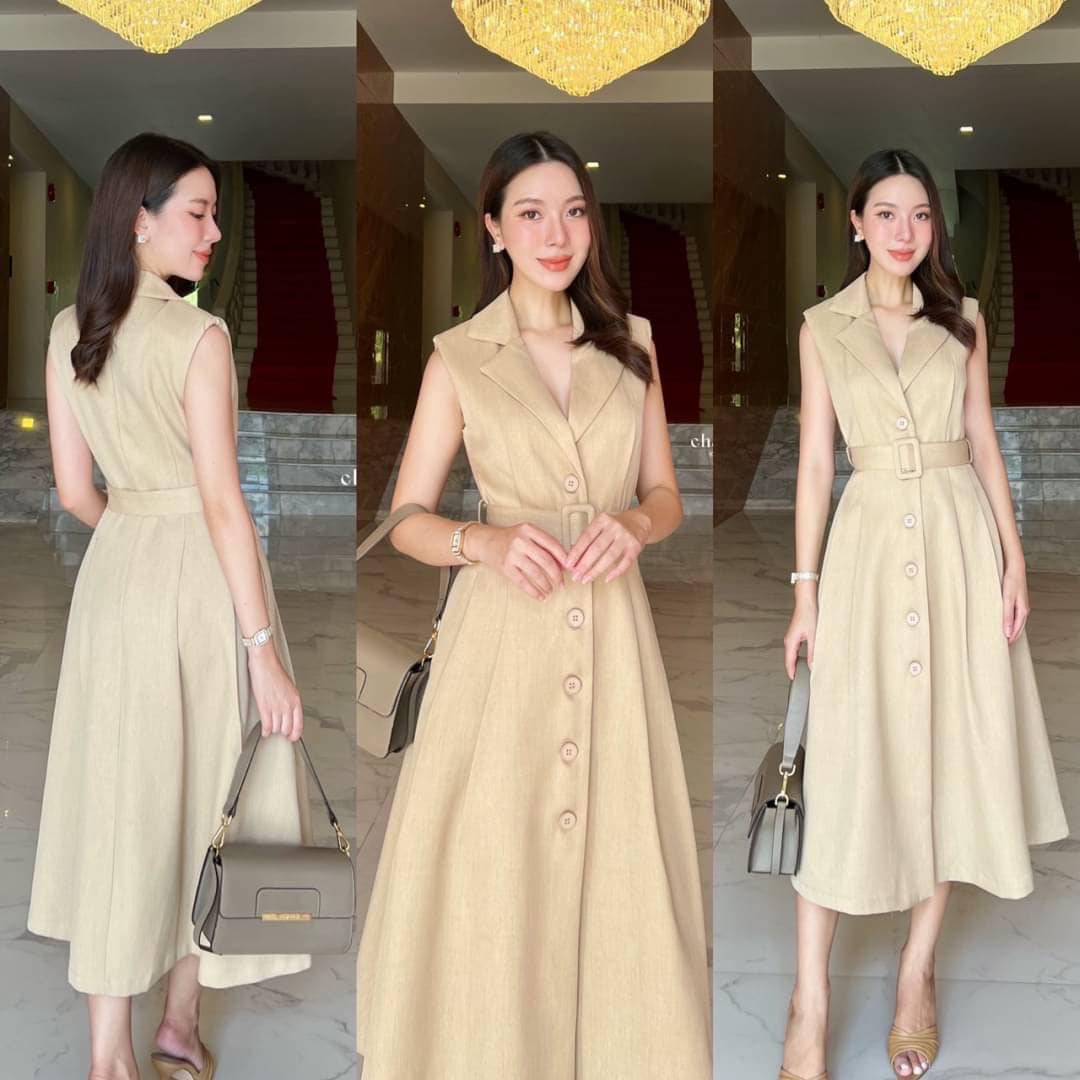 เดรสสูททรงสวยคลาสสิค มีความทิ้งตัว เดรสมีซับในทั้งตัวนะคะ กระเป๋าจริง กระดุมจริง มาพร้อมกับเข็มขัด สินค้าคุณภาพ (พร้อมส่ง)