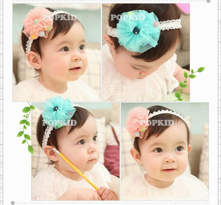 ผ้าคาดผมเด็ก ที่คาดผมทารก ผ้าคาดผมทารก ผ้าคาดผมเด็กอ่อน ดอกไม้ปอมปอม สไตล์เกาหลี สำหรับเด็กวัย 3-36 เดือน