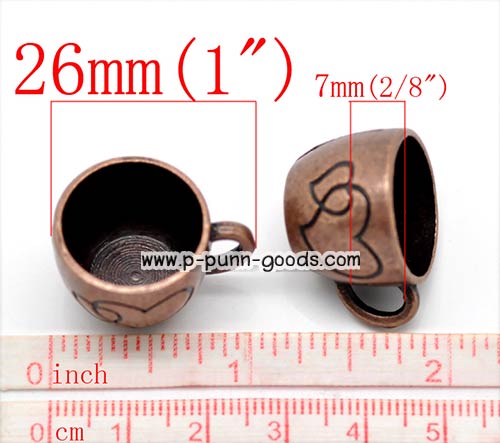 สร้อยหนังนิ่ม แก้วกาแฟวินเทจ ลายหัวใจคู่