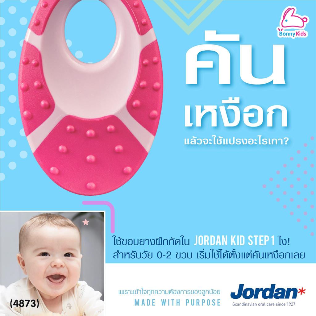(4873) Jordan (จอร์แดน) Extra Soft แปรงสีฟันเด็ก Step 1 สำหรับเด็กอายุ 0-2 ปี คละสี (แพ็ค 2 ชิ้น)