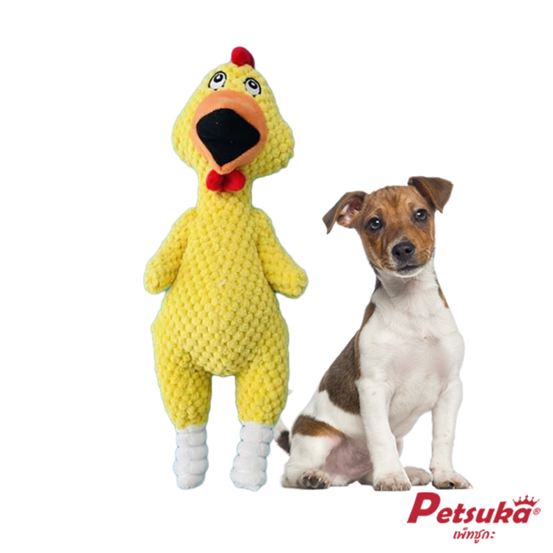 ตุ๊กตาไก่โอ๊ก Petsuka ของเล่นขัดฟันสัตว์เลี้ยง มีเสียงร้อง สีเหลือง