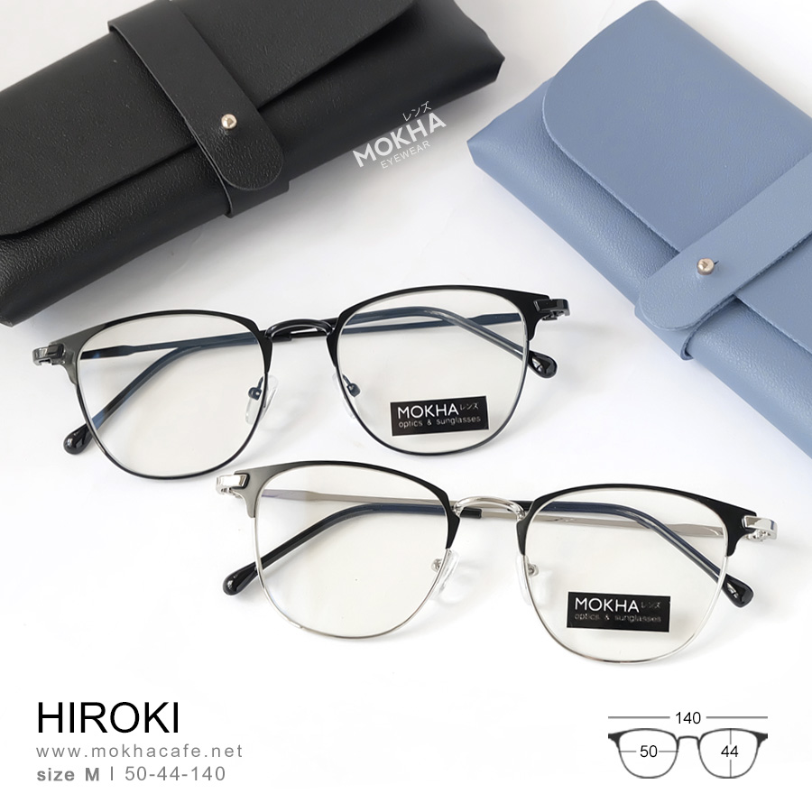 HIROKI - silver black กรอบแว่น ทรงเหลี่ยม แว่นตา กรอบโลหะ กว้าง140 มม.(sizeM) H44