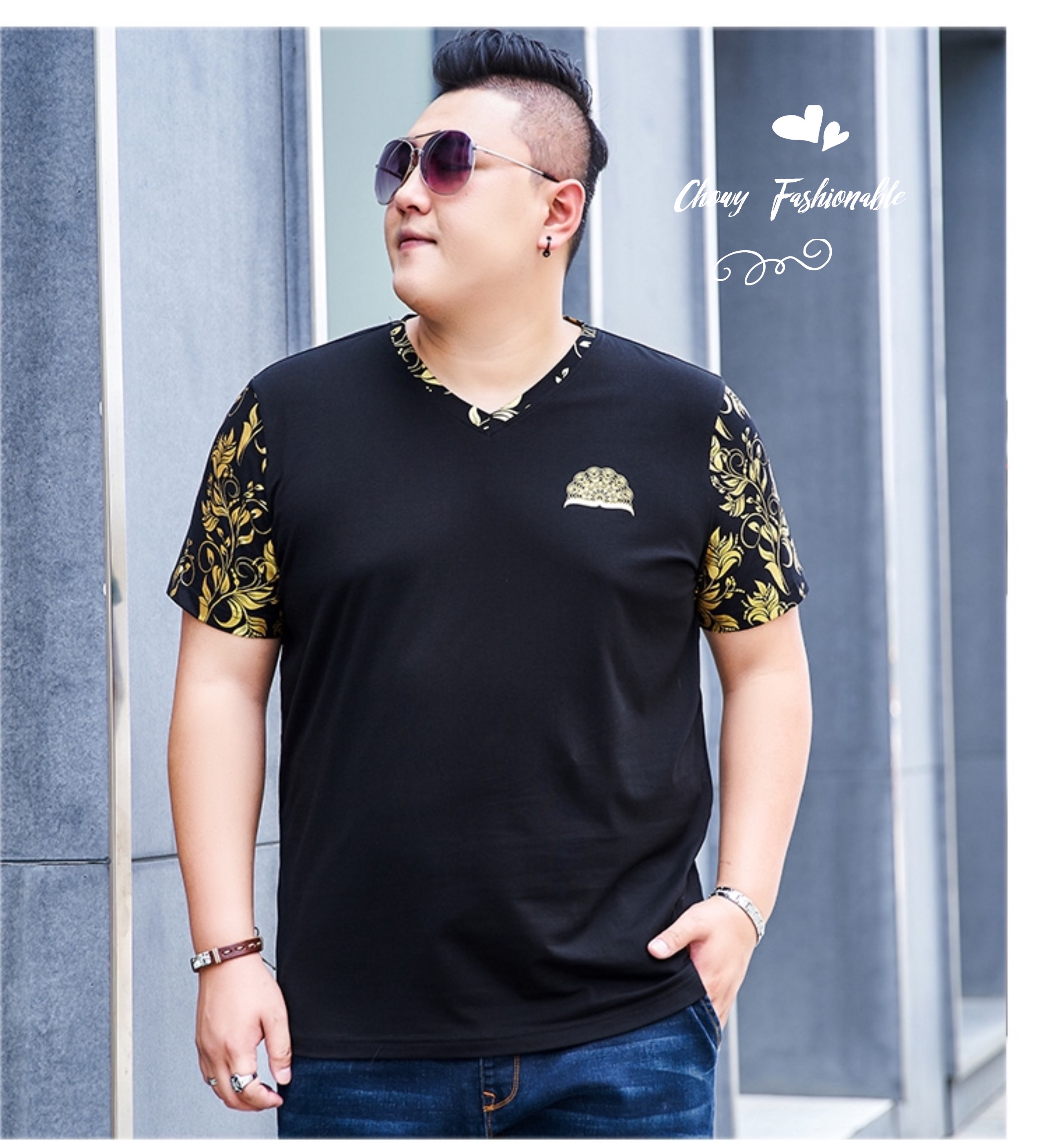 เสื้อยืดผู้ชาย 5XL-7XL รอบอก 52-58 นิ้ว เสื้อยืด T-Shirt คอวี ผู้ชายไซส์ใหญ่ FF0315