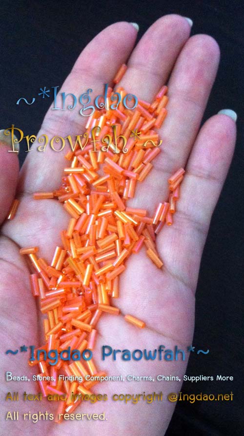BU6-253AB ลูกปัดปล้องอ้อย ยาว 6 มิล. สีส้มเหลือบรุ้ง (20 กรัม)