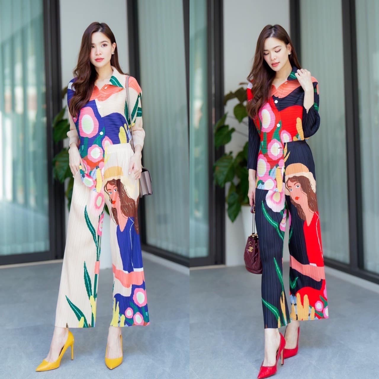 ชุดเซตผ้าอัดพลีทลอน เนื้อสวย ไฮโซววแบบงาน Brand สินค้าคุณภาพ (พร้อมส่ง)