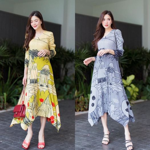 Maxi dress ตัวยาว อัดพลีท 100% เนื้อเดียวกับงาน Brand งาน เกาหลีแท้ 🇰🇷 สวย Premium 👍🏻 สินค้าคุณภาพ (พร้อมส่ง)