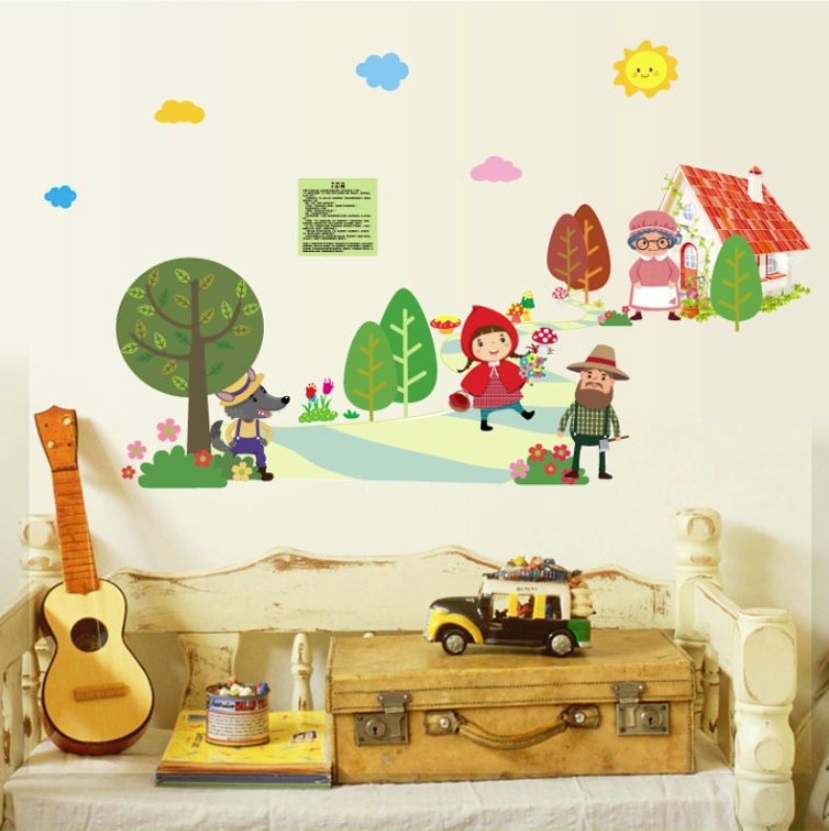 สติ๊กเกอร์แต่งห้อง DIY รูปหนูน้อยหมวกแดง ลอกออกแล้วติดซ้ำได้
