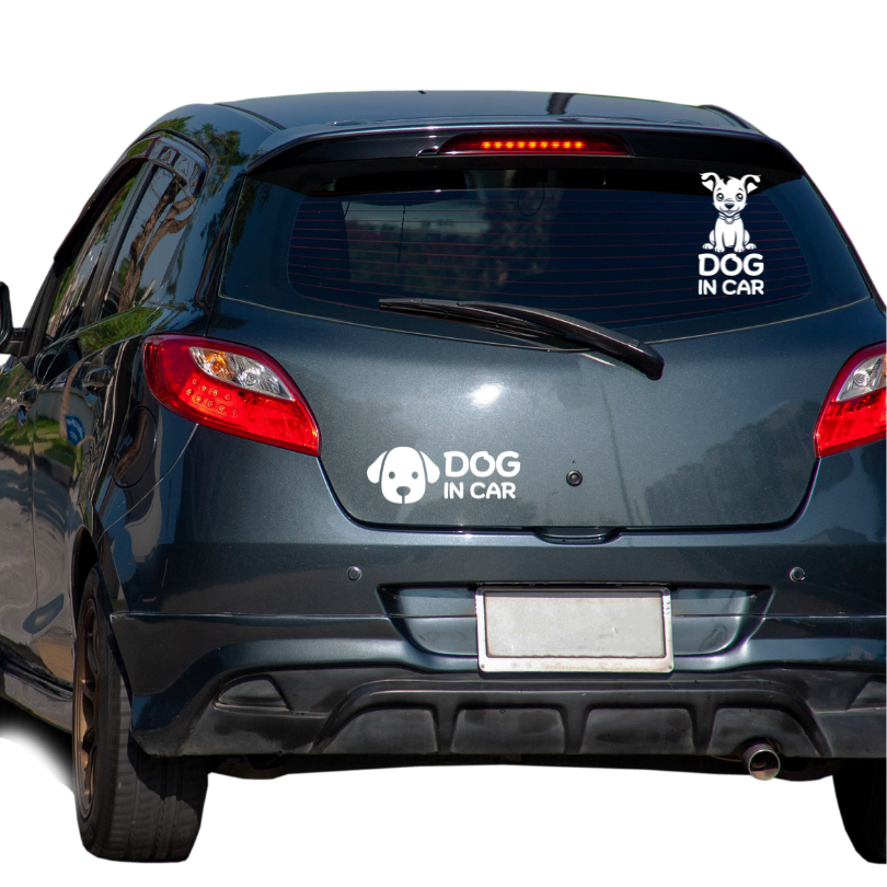 สติ๊กเกอร์ Dog in Car ในรถมีหมา PVC OUTDOOR กันน้ำ ไดคัทสีขาว น่ารัก