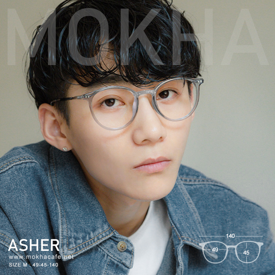 ASHER - clear แว่นตา TR90 กรอบแว่น ทรงหยดน้ำ กรอบเหนียว ทนทาน ขาโลหะ กว้าง 140 มม.(sizeM) H45