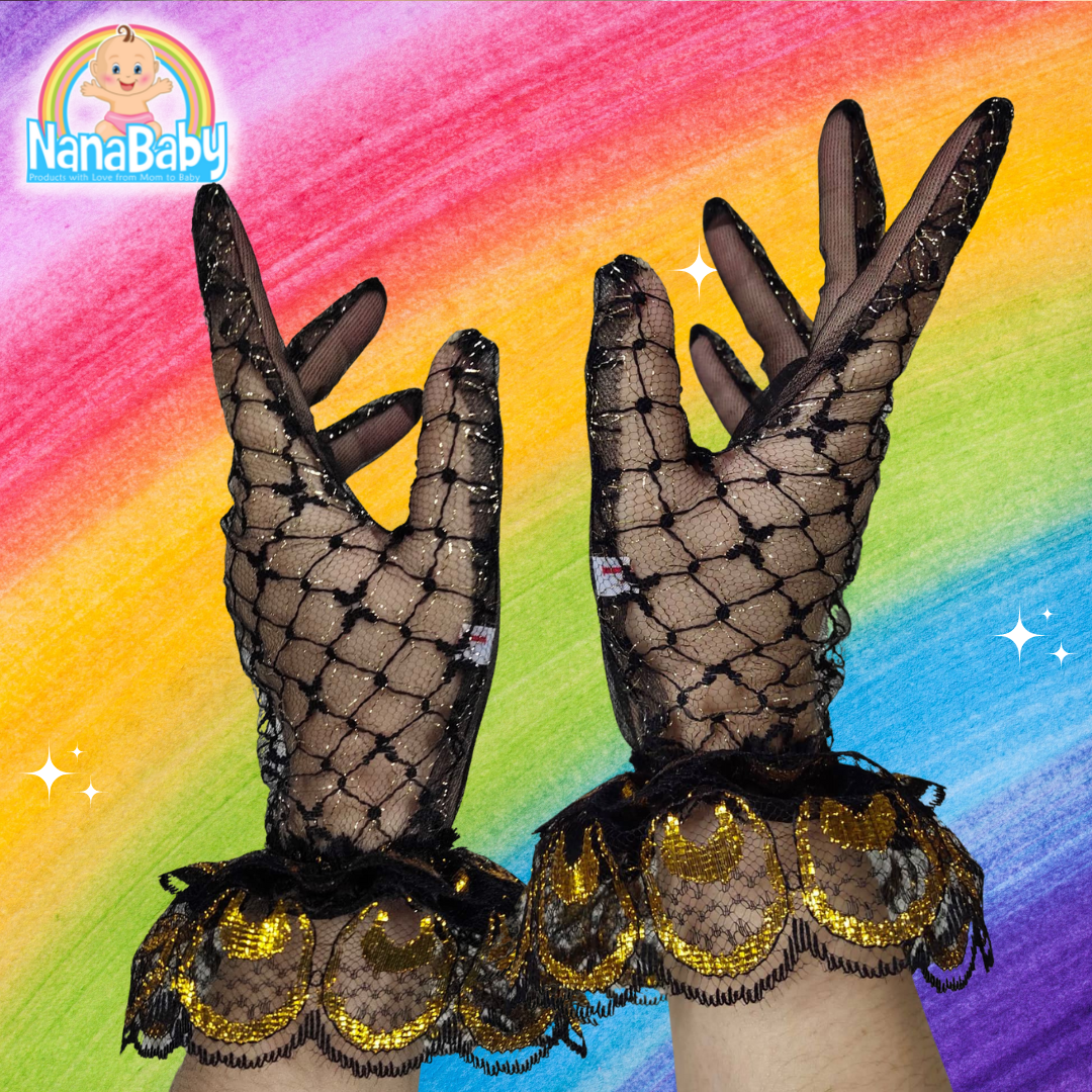 ถุงมือลูกไม้เด็ก-ผู้ใหญ่ ถุงมือตาข่าย ออกงาน Size SS-XL สีขาว/ดำ/แดง/ขาวทอง/ดำทอง