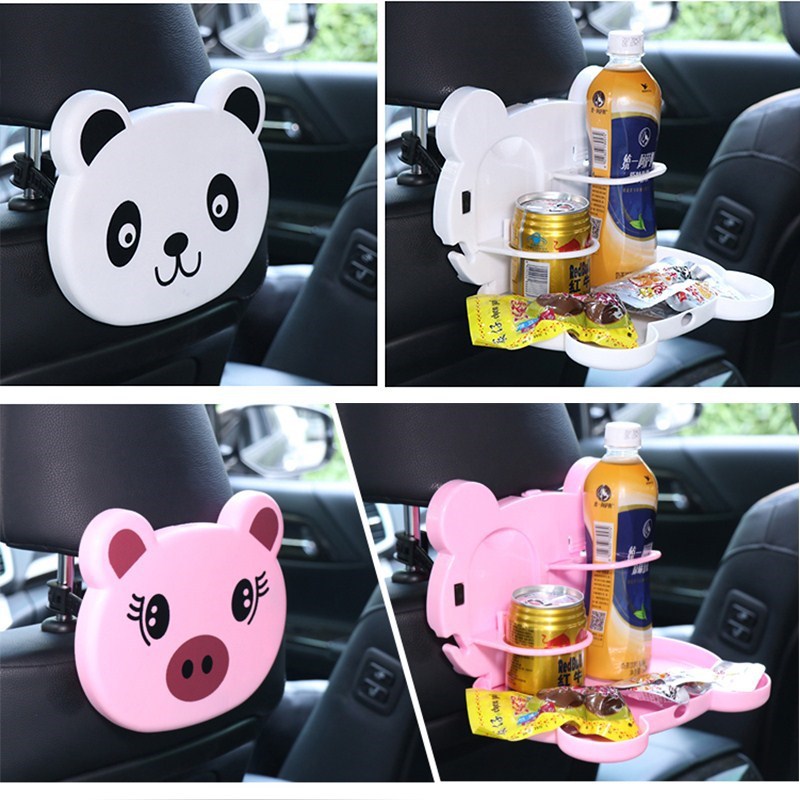 ถาดวางอาหารในรถ โต๊ะกินข้าวในรถยนต์ ถาดอาหารที่กินข้าวในรถ พับเก็บได้ ลายการ์ตูนน่ารัก วางแก้ว ขวดน้ำได้