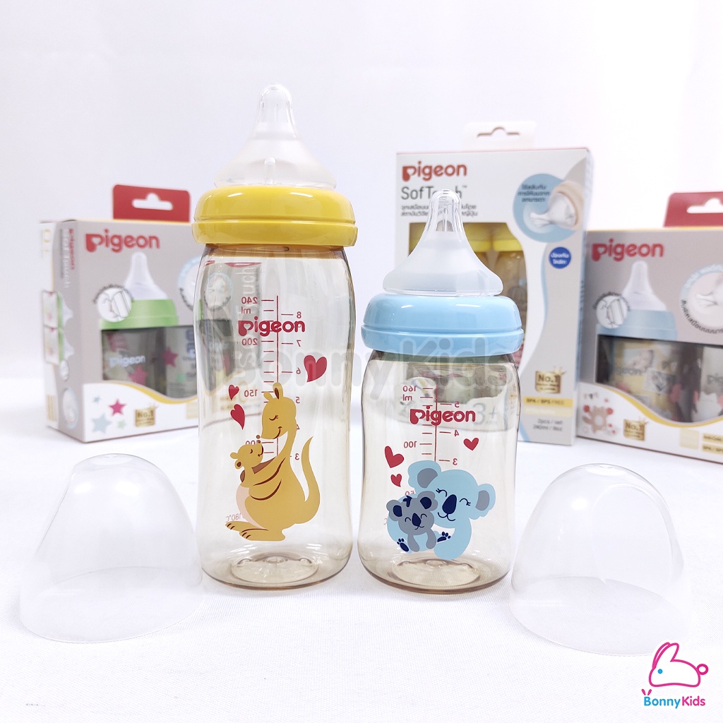 Pigeon (พีเจ้นท์) PPSU SofTouch ขวดนมสีชาพรีเมี่ยม ขวดคอกว้าง (แรกเกิด-6เดือนขึ้นไป)