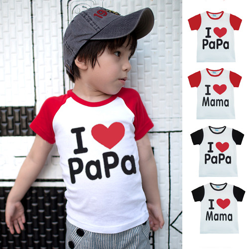 เสื้อยืดเด็ก 0-3 ปี แขนสั้น I Love Papa & I Love Mama ขนาด 80/90/95/100/110