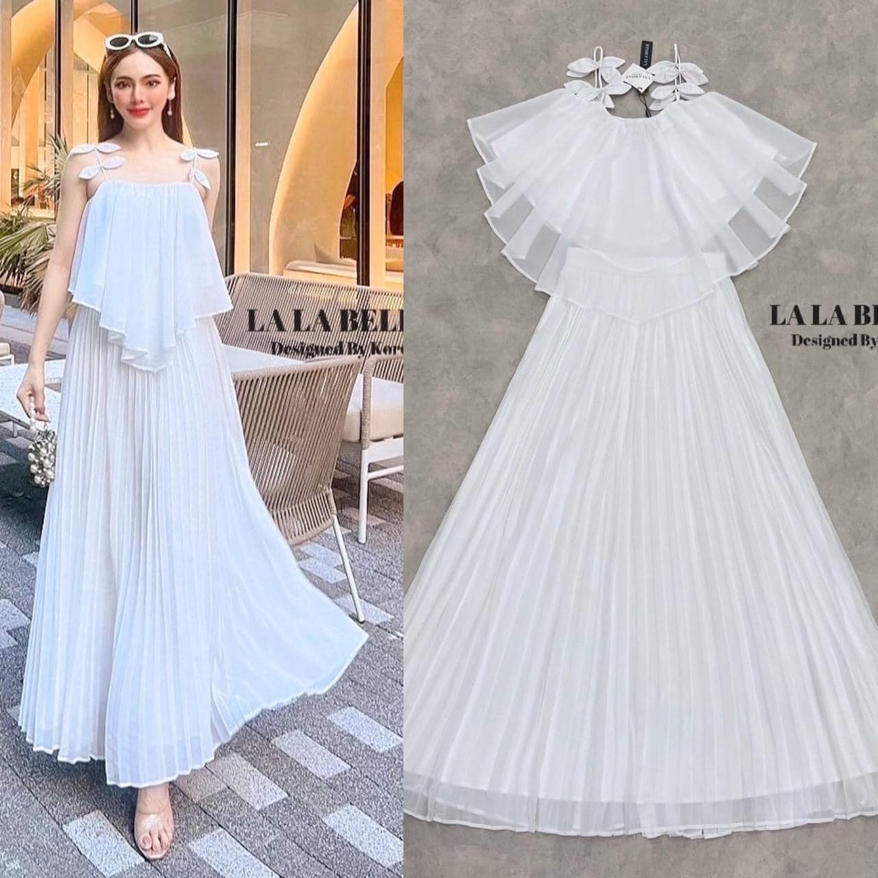 เซต2ชิ้นอัดพีทเรียบหรูดูแพงเสื้อสายเดี่ยวแต่งโบว์ช่วงสายเสื้อระบายจับจีบซับในอย่างดีถึงปลายเสื้อใส่คู่กระโปรงยาวอัดพีทเอวสูงมีซับ ใส่สบาย สินค้าคุณภาพ (พร้อมส่ง)