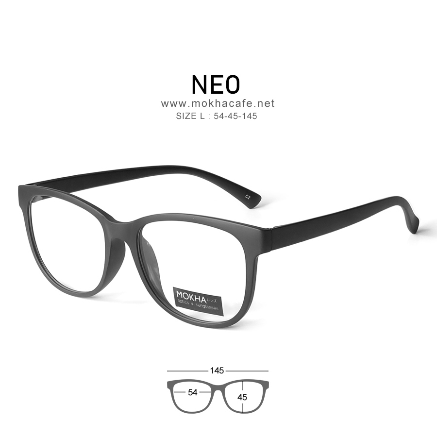 NEO - matte black แว่นตาทรงเหลี่ยม TR90 น้ำหนักเบา กว้าง 145 มม. (sizeL) H45
