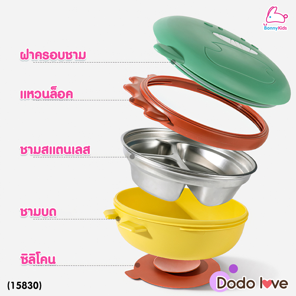(15830) DODOLOVE (ดูดูเลิฟ) Baby Tableware กล่องข้าวรูปไดโนเสาร์ กล่องอาหารเก็บความร้อน ใส่น้ำร้อนอุ่นอาหารได้