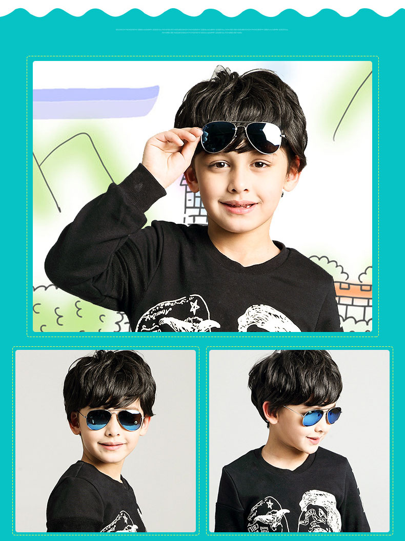 แว่นตากันแดดเด็ก UV400 สำหรับเด็กวัย 3-12 ปี กรอบโลหะ ทรงเรแบน