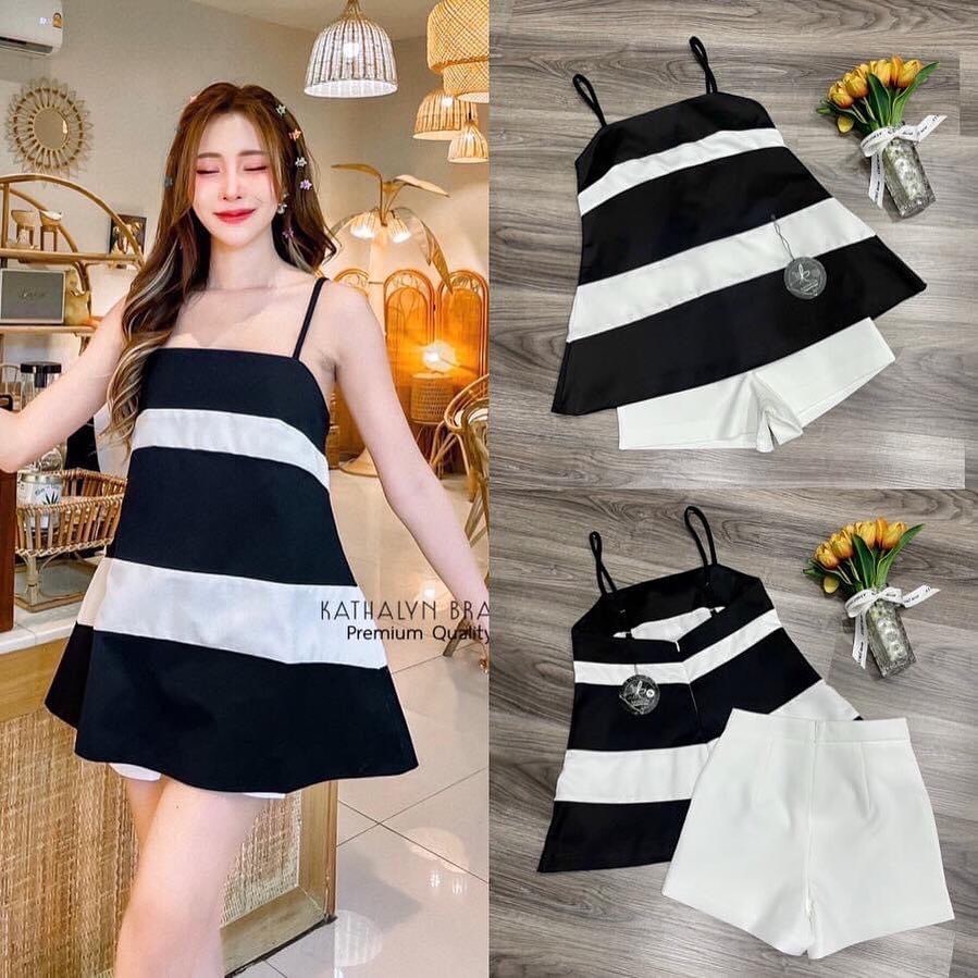 SET เสื้อ+กางเกงขาสั้น เสื้อสายเดี่ยว สายปรับระดับได้ ทรงพอดี ใส่สบาย สินค้าคุณภาพ (พร้อมส่ง)