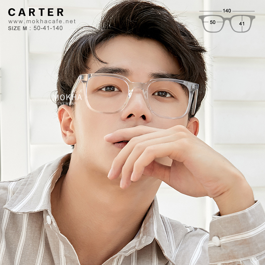 CARTER - clear grey กรอบแว่นตา ทรงเหลี่ยม แกนขาโลหะ กว้าง 140 มม. (sizeM) H41