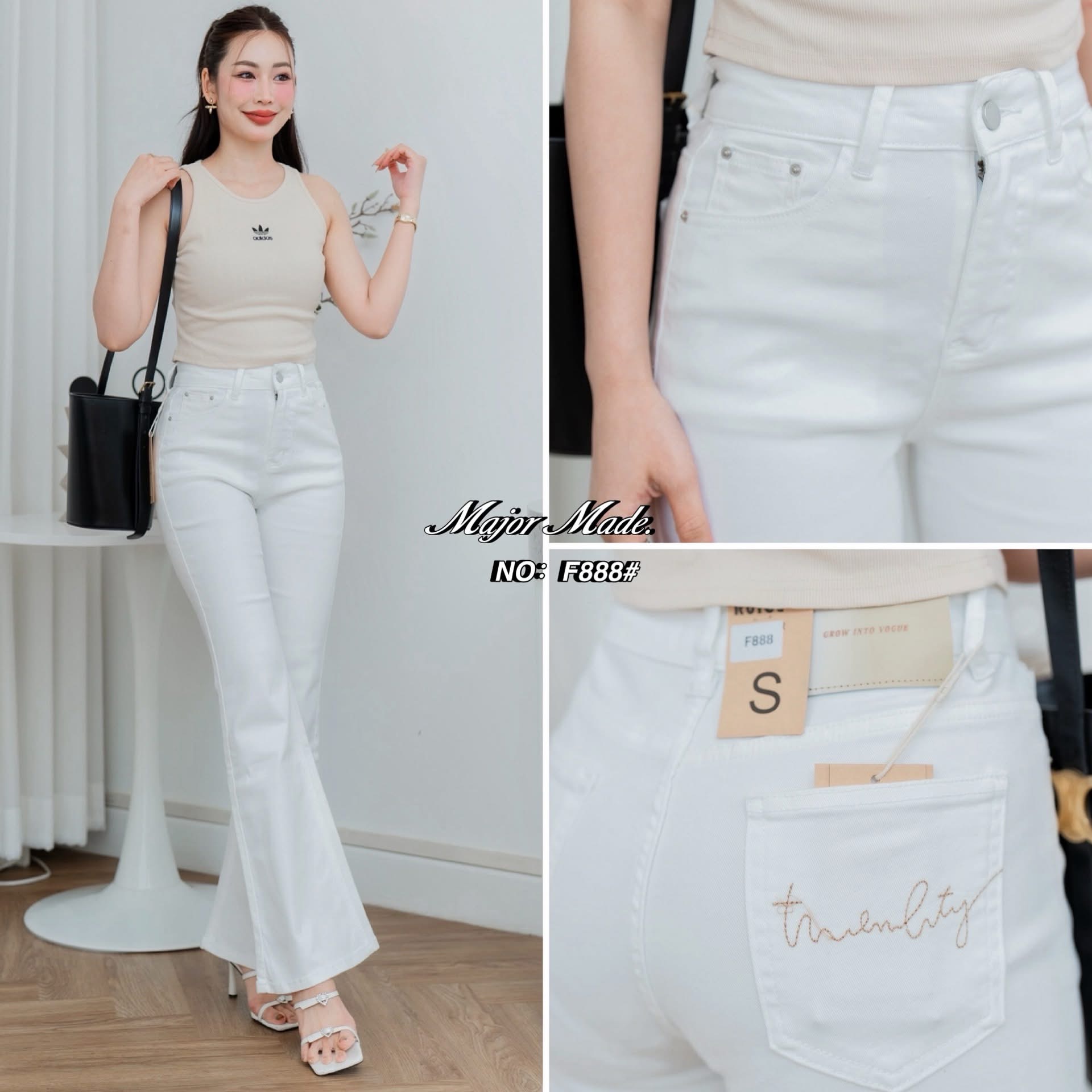 กางเกงยีนส์สีขาวขาม้ายาว ทรงเอวสูงงงง รุ่นนี้ขอบอกเลยผ้านิ่มมากๆๆ เนื้อผ้านิ่มหนา ยืดหยุ่นได้เยอะ ใส่ทรงเป๊ะเข้ารูป ใส่สบาย : สินค้าคุณภาพ (พร้อมส่ง)