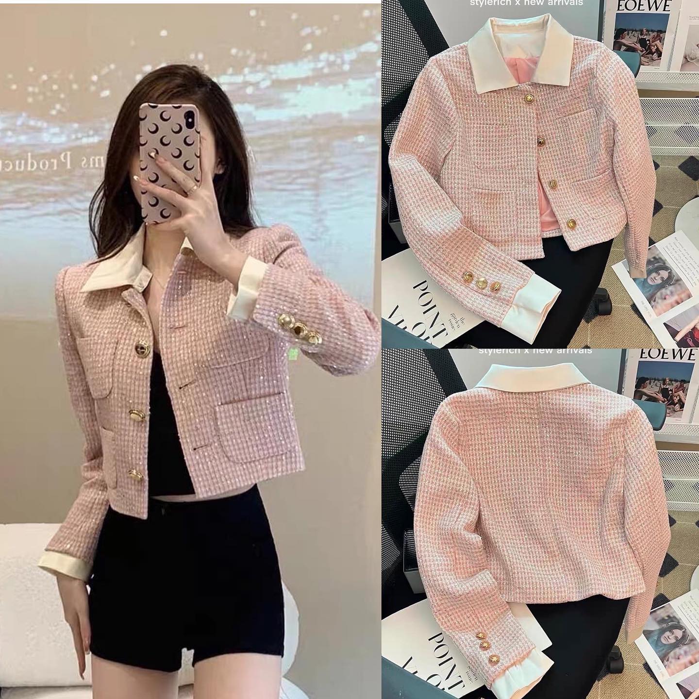 เบรเซอร์ผ้าทวิตคอปก แต่งกระเป๋าหน้า ทรงสวยมากค่า : สินค้าคุณภาพ (พร้อมส่ง)