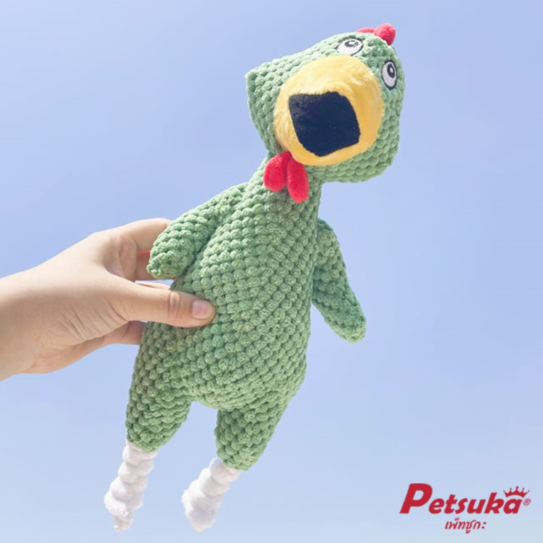 ตุ๊กตาไก่โอ๊ก Petsuka ของเล่นขัดฟันสัตว์เลี้ยง มีเสียงร้อง สีเขียว
