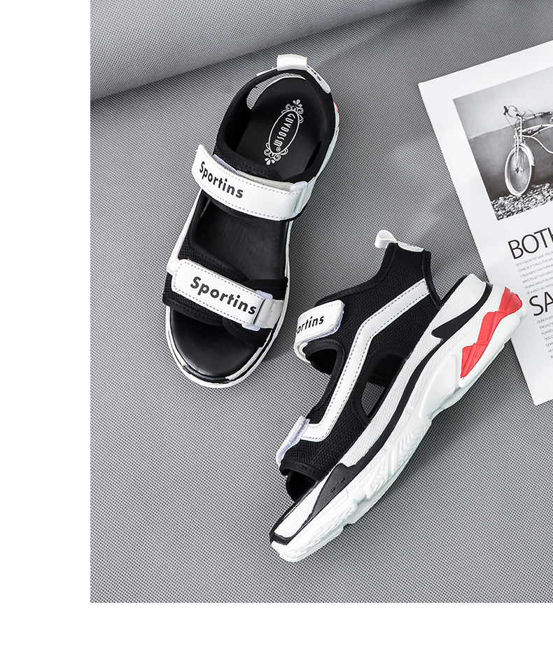 รองเท้าไซส์ใหญ่ 42-44 รองเท้าแตะรัดส้น พื้นยางหนา สีดำ/ขาว GUVOOSM KR0950BL