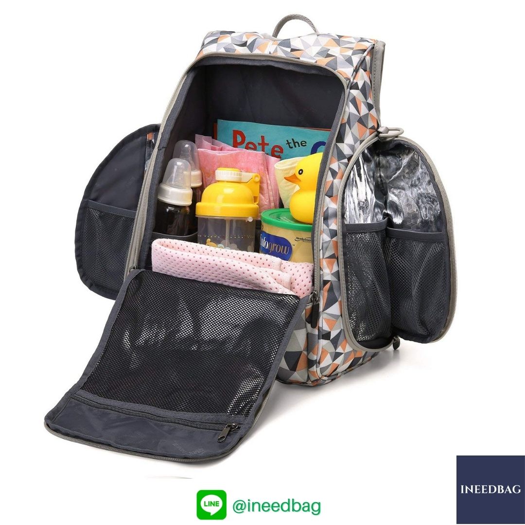 Ecosusi กระเป๋าคุณแม่ กระเป๋าสัมภาระคุณแม่ กระเป๋าแม่ลูกอ่อน แบบเป้ มาพร้อมแผ่นรองเปลี่ยนผ้าอ้อม, สายคล้องรถเข็น, ช่องเก็บความร้อน-เย็น, ช่องเก็บทิชชู่เปียก (Light Orange)