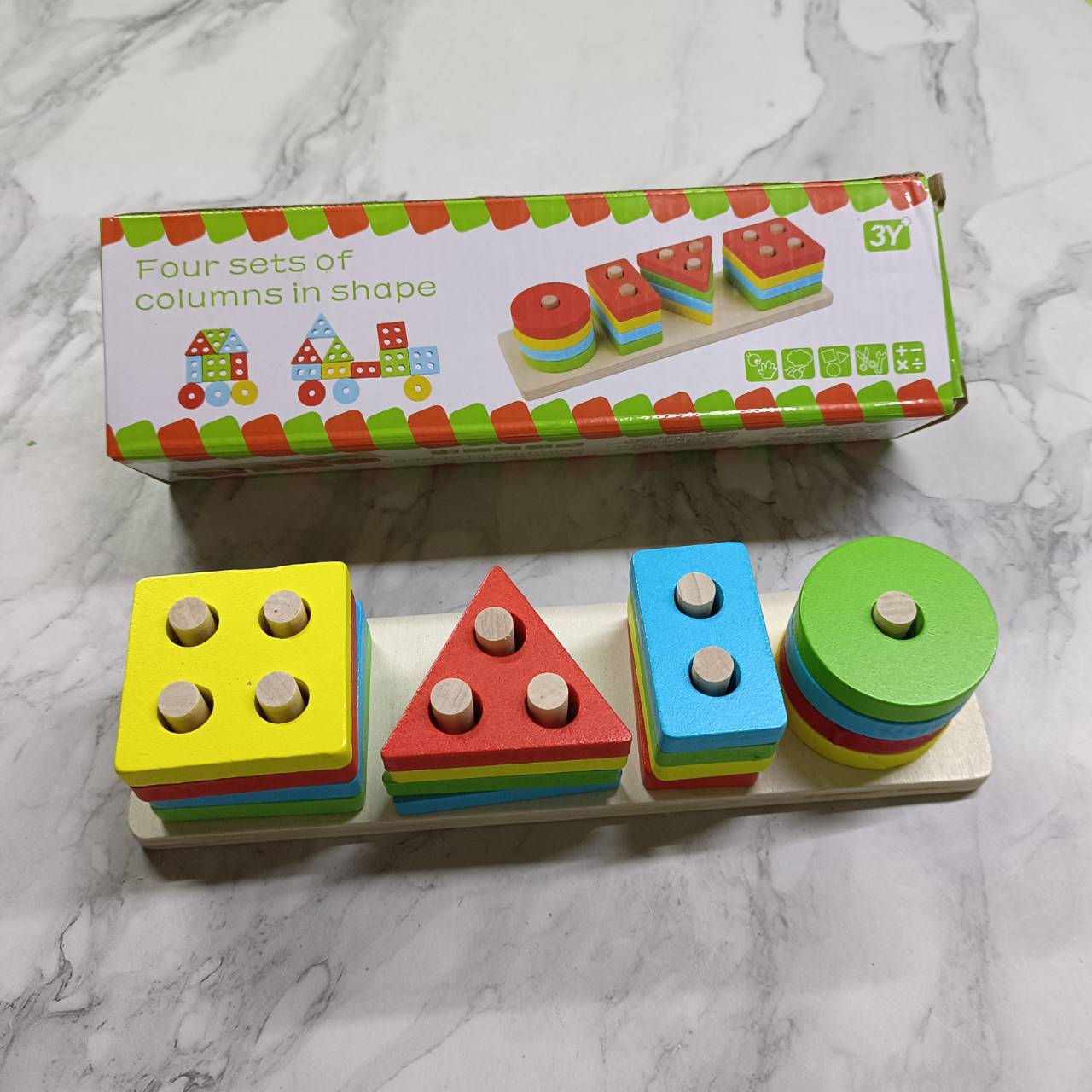 ของเล่นไม้เสริมพัฒนาการ สวมหลักบล็อครูปทรงเรขา