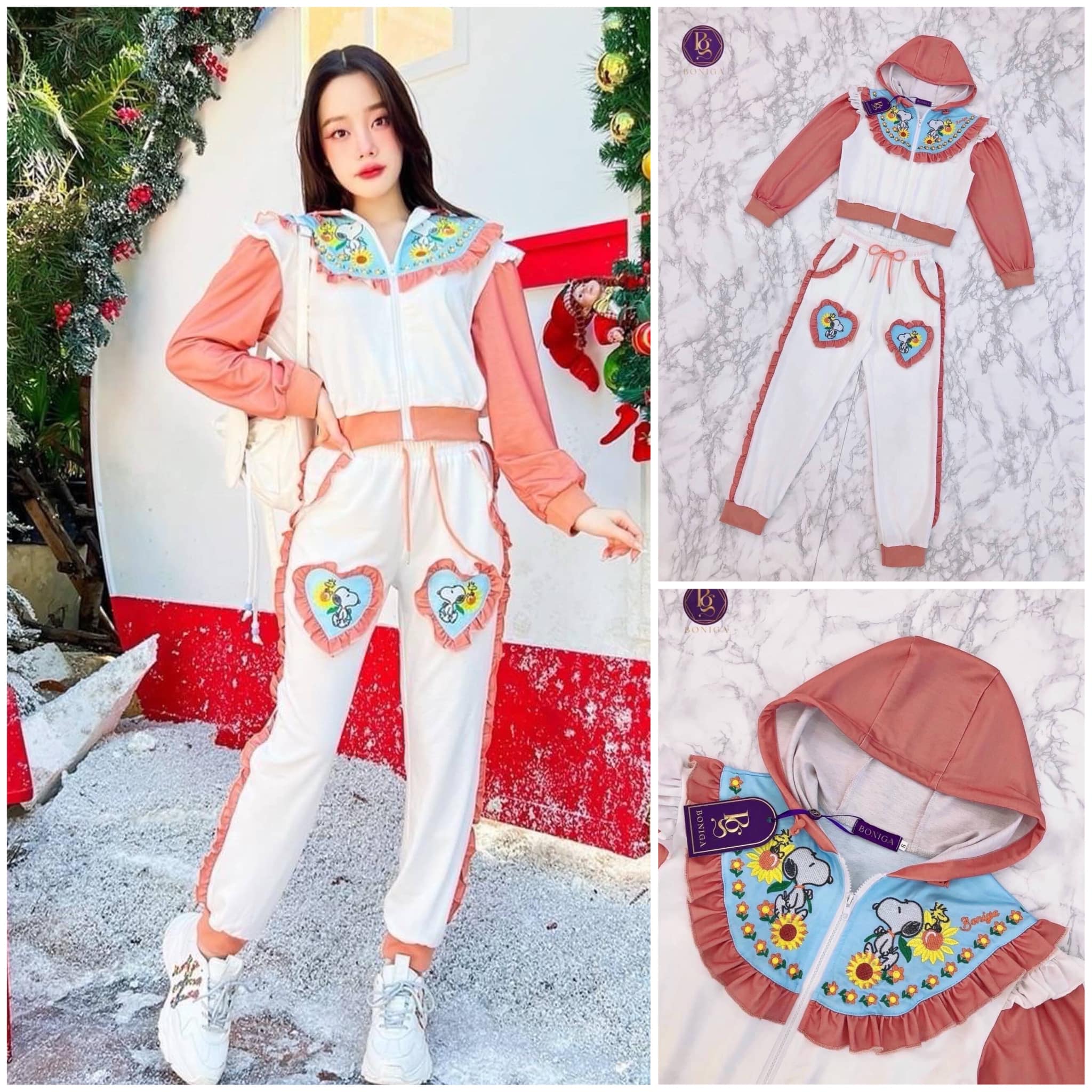 Set วอมสุดน่ารัก เสื้อฮู้ด+กางเกงวอมขายาว งานปัก สินค้าคุณภาพ (พร้อมส่ง)