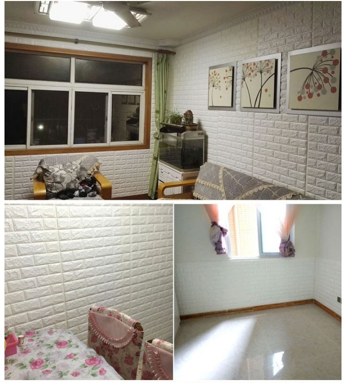 วอลเปเปอร์อิฐโฟม 3D ติดผนัง สีขาว มีกาวในตัว ขนาด 70*77 ซม.