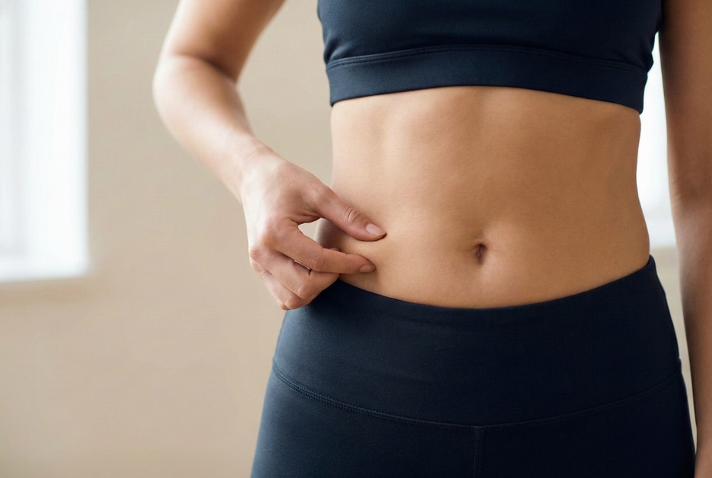 ผู้หญิงจับพุงที่มีไขมันส่วนเกินแม้ตัวจะดูผอม (Skinny Fat)