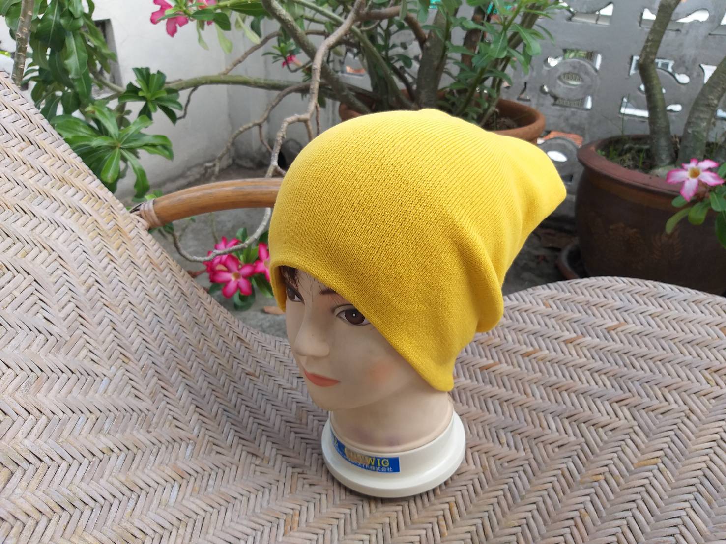 หมวกไหมพรมสีเหลือง ไหมพรมหนา 2 ชั้น อุ่นสุดๆ