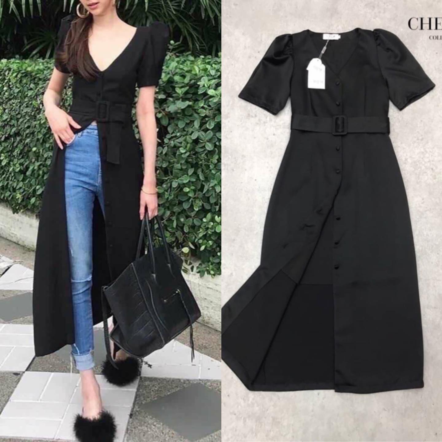 เดรสยาวสีขาว , ดำ สุดคลาสซี่ คอวีแขนพองสวยเก๋ เนื้อผ้าผ้าดีมีน้ำหนักค่ะ ทิ้งตัวพลิ้วสวย งานซับในเนื้อผ้าดี . แต่งกระดุมด้านหน้า มาพร้อม เข็มขัดผ้าสีเดียวกับชุด : สินค้าคุณภาพ (พร้อมส่ง)