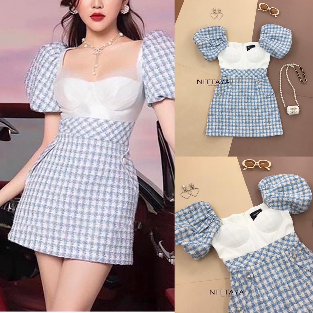 เดรสทวิตแขนตุ๊กตา ช่วงอก เป็นขาวสีเรียบ ทูโทนเล่นสีได้ดีเว่อร์ กระเป๋าล่วง ใช้งานได้จริง สินค้าคุณภาพ (พร้อมส่ง)