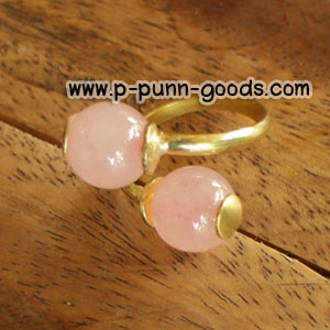 แหวนทองเหลือง หินโรสควอตซ์ เม็ดกลม