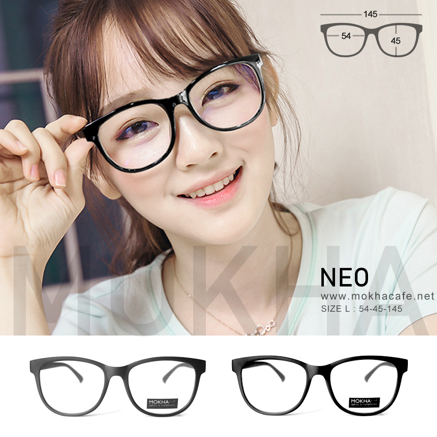NEO - matte black แว่นตาทรงเหลี่ยม TR90 น้ำหนักเบา กว้าง 145 มม. (sizeL) H45