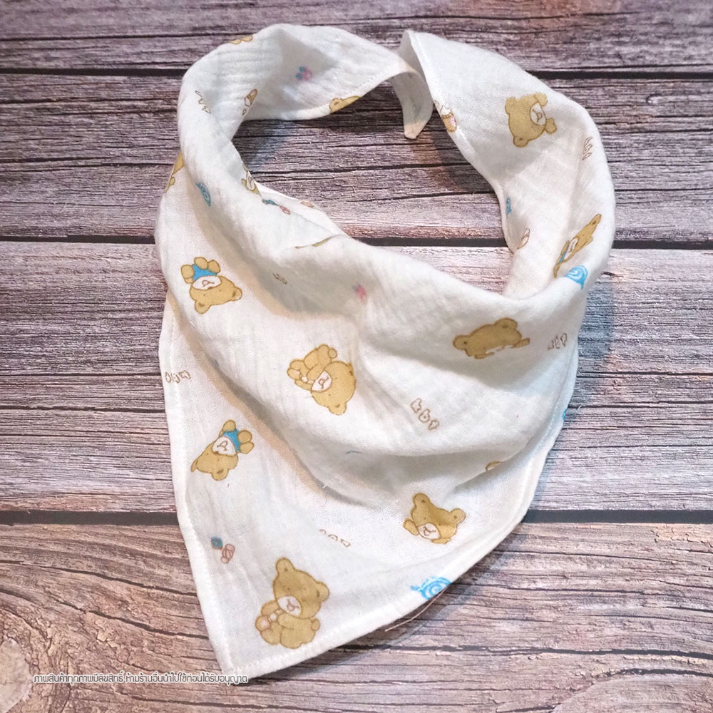 ผ้ากันเปื้อนเด็ก 0-3 ปี ผ้าซับน้ำลาย มัสลินรูปสามเหลี่ยม Cotton 100% เนื้อนิ่ม ซับน้ำดีเยี่ยม ไม่ร้อน