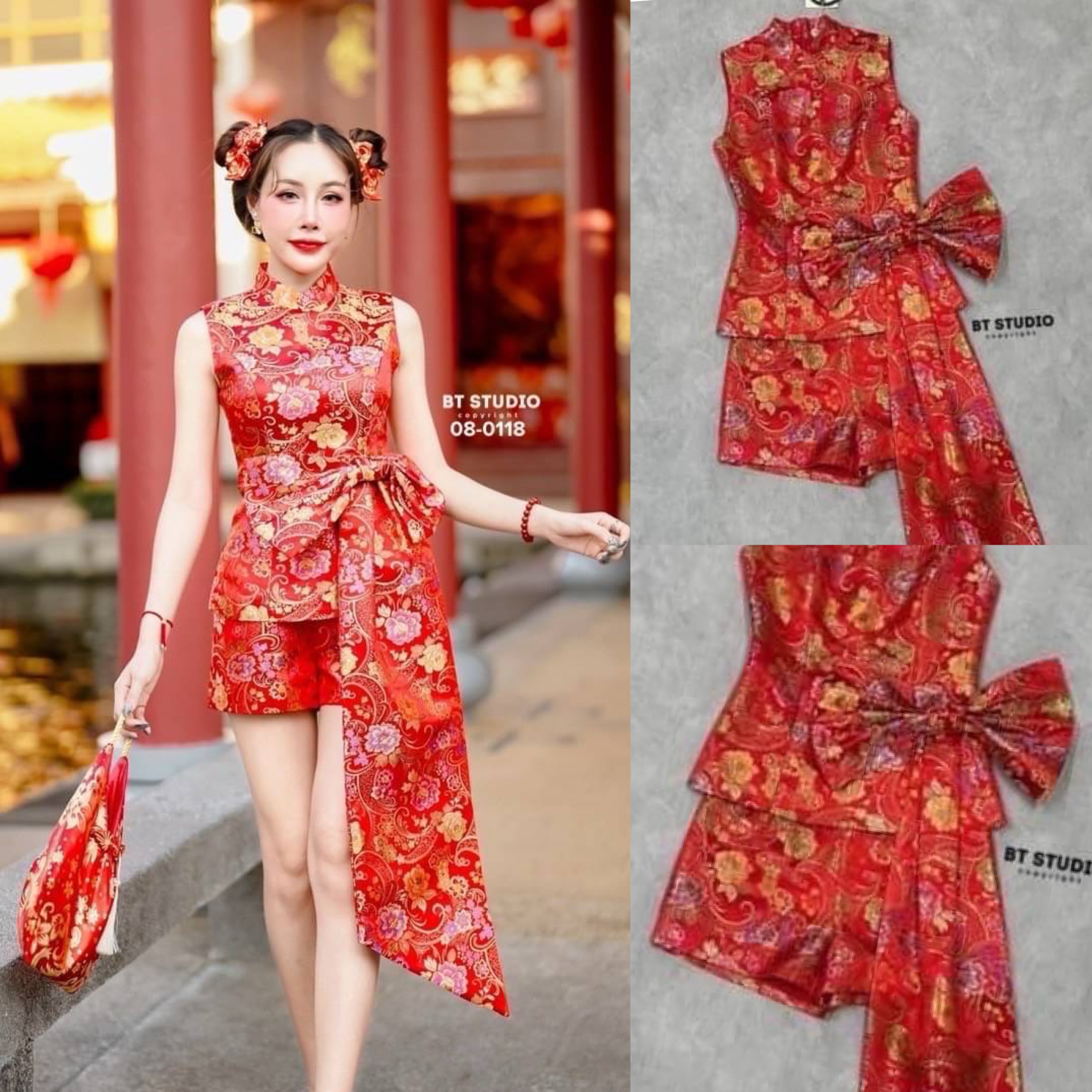 เซท 2 ชิ้น เสื้อแขนกุดคอจีน ซิปหลัง ด้านข้างช่วงเอวแต่งโบแต่งสายชายยาวข้างนึง แมทซ์กับกางเกงขาสั้น งานปักอย่างดี สินค้าคุณภาพ (พร้อมส่ง)