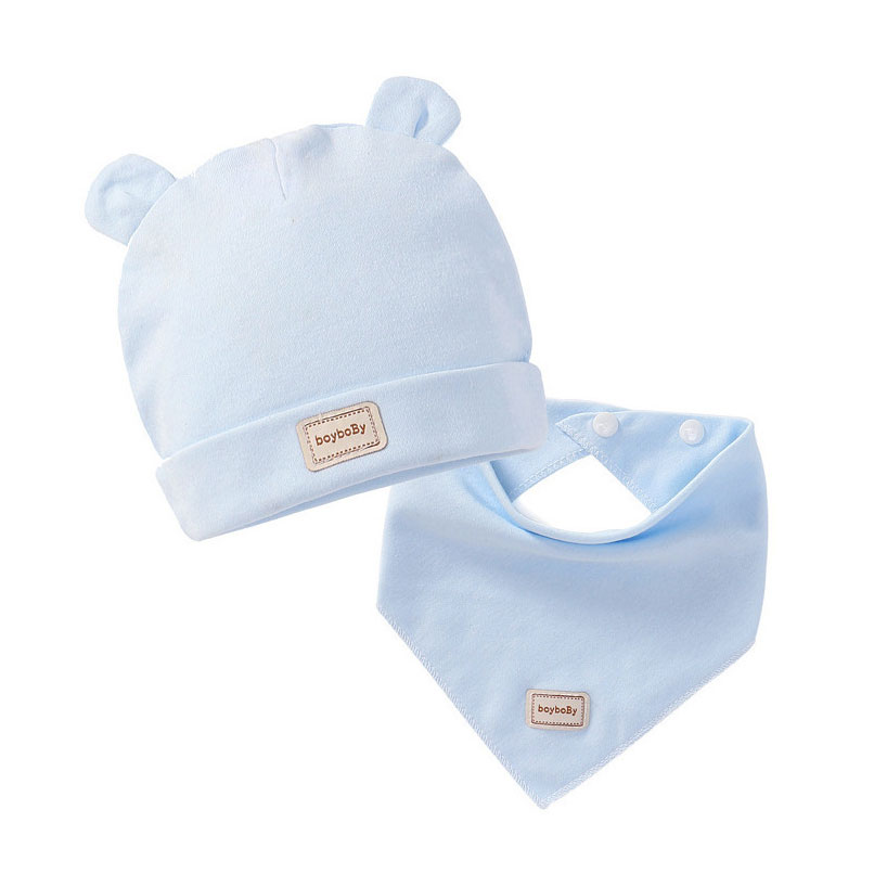 Set หมวกเด็กแรกเกิด+ผ้าซับน้ำลาย 0-3 เดือน ผ้าฝ้ายยืดเนื้อนิ่ม หมี/กระต่าย น่ารักสดใสสไตล์เกาหลี