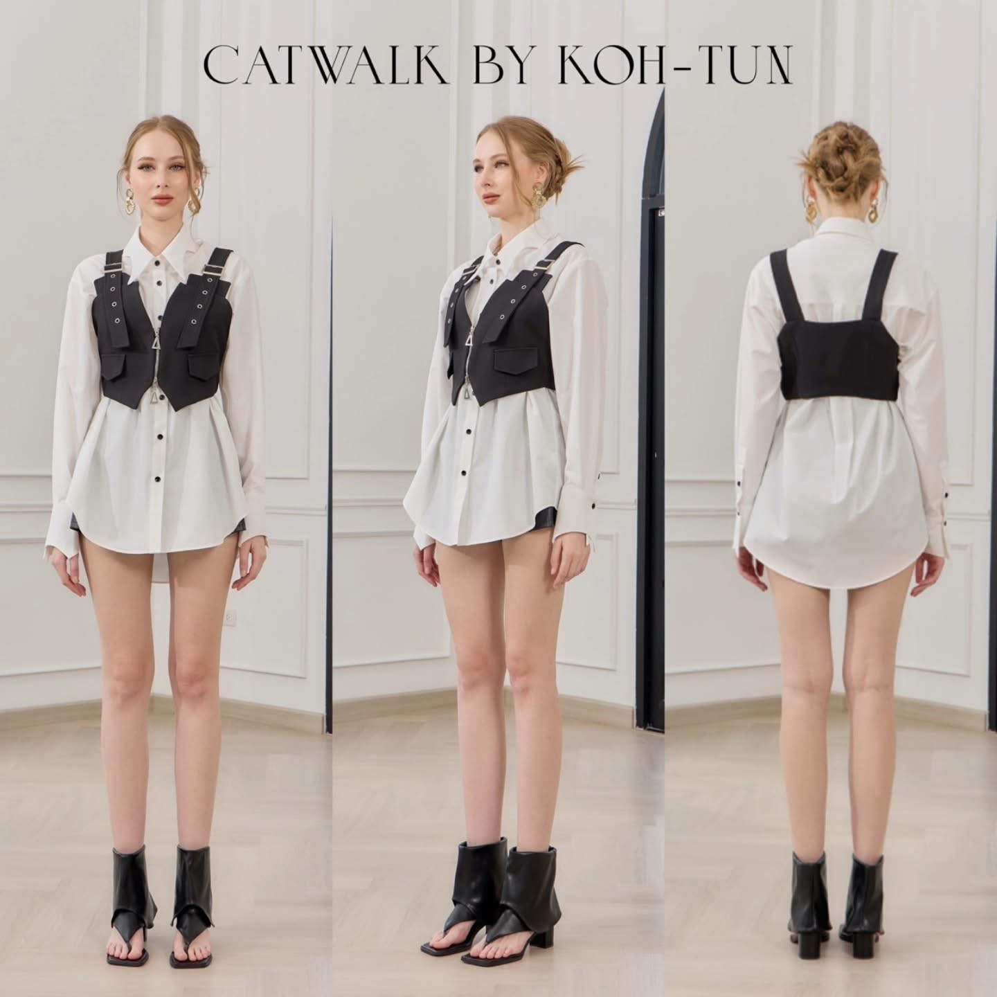 Setเสื้อเชิ้ตแขนยาว+เสื้อครอปกั๊กสุดเก๋ เนื้อผ้าเกรดเอ ใส่สบาย : สินค้าคุณภาพ (พร้อมส่ง)