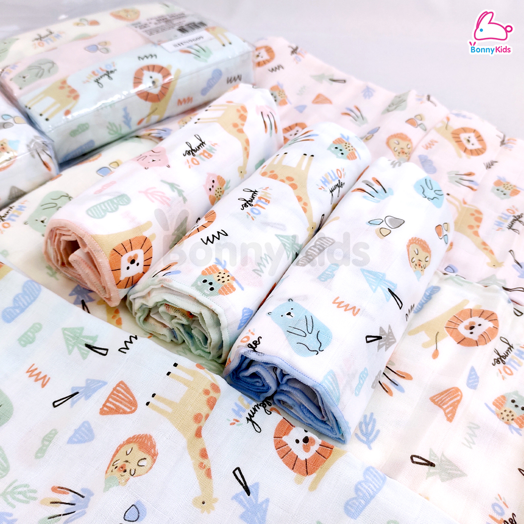 Tres-G (เตรสจี) ผ้าอ้อมมัสลิน ฝ้ายมัสลิน 100% ขนาด 30x30 นิ้ว แพ็ค 6 ผืน (คละลาย)