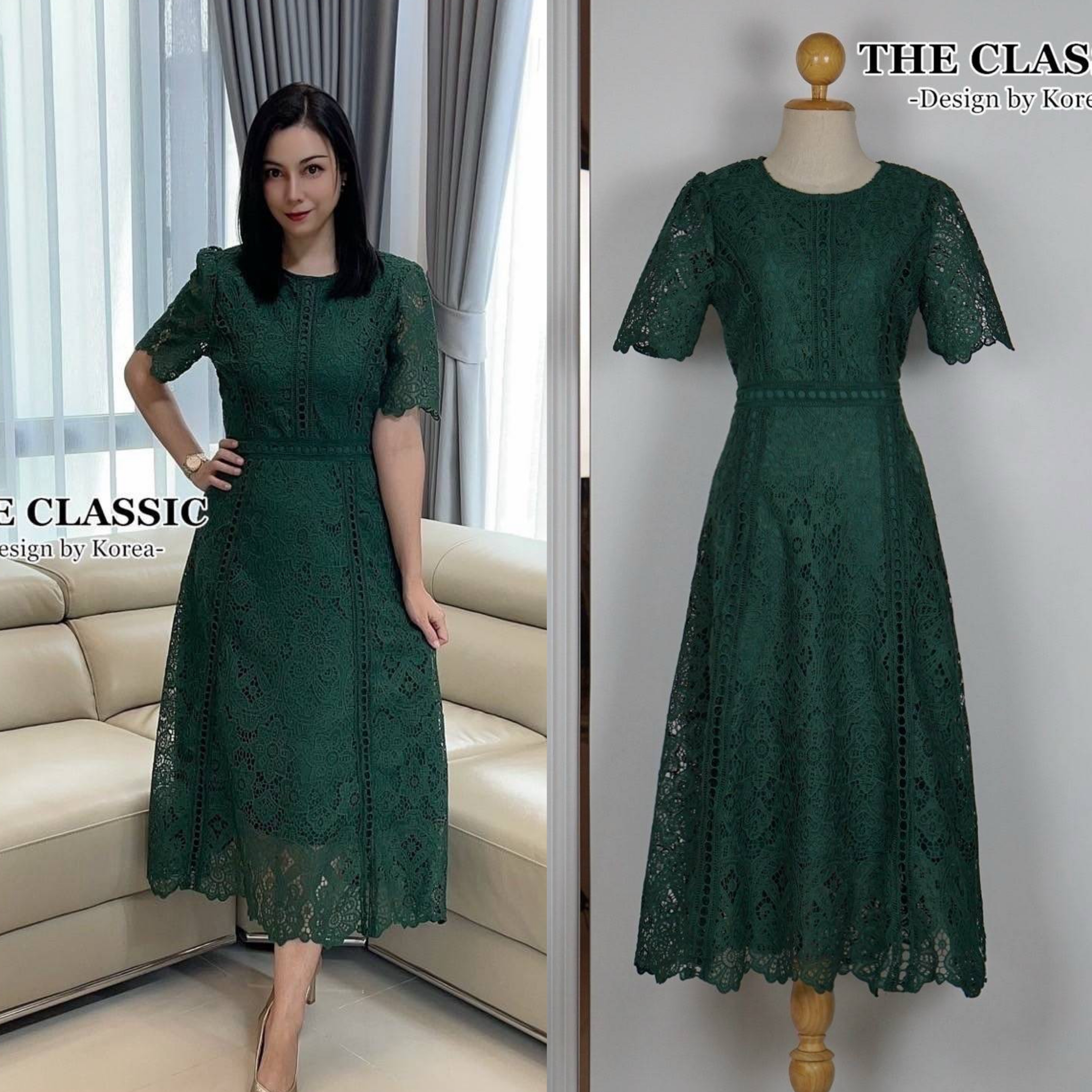 เดรสยาวลูกไม้ คอกลมใช้ผ้าลูกไม้เนื้อหนาอย่างดี ขึ้นลวดลายดอกไม้ ลายชัด ผ้าแน่นสวย ตัดต่อเพิ่มดีเทลแต่งด้วยลูกไม้ทรงกลมหลายจุด ใส่สบาย : สินค้าคุณภาพ (พร้อมส่ง)