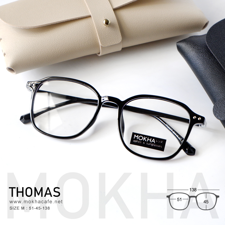 THOMAS - black กรอบแว่นตา ทรงเหลี่ยม TR90 กรอบยืดหยุ่น น้ำหนักเบา กว้าง 138 มม. (sizeM) H45