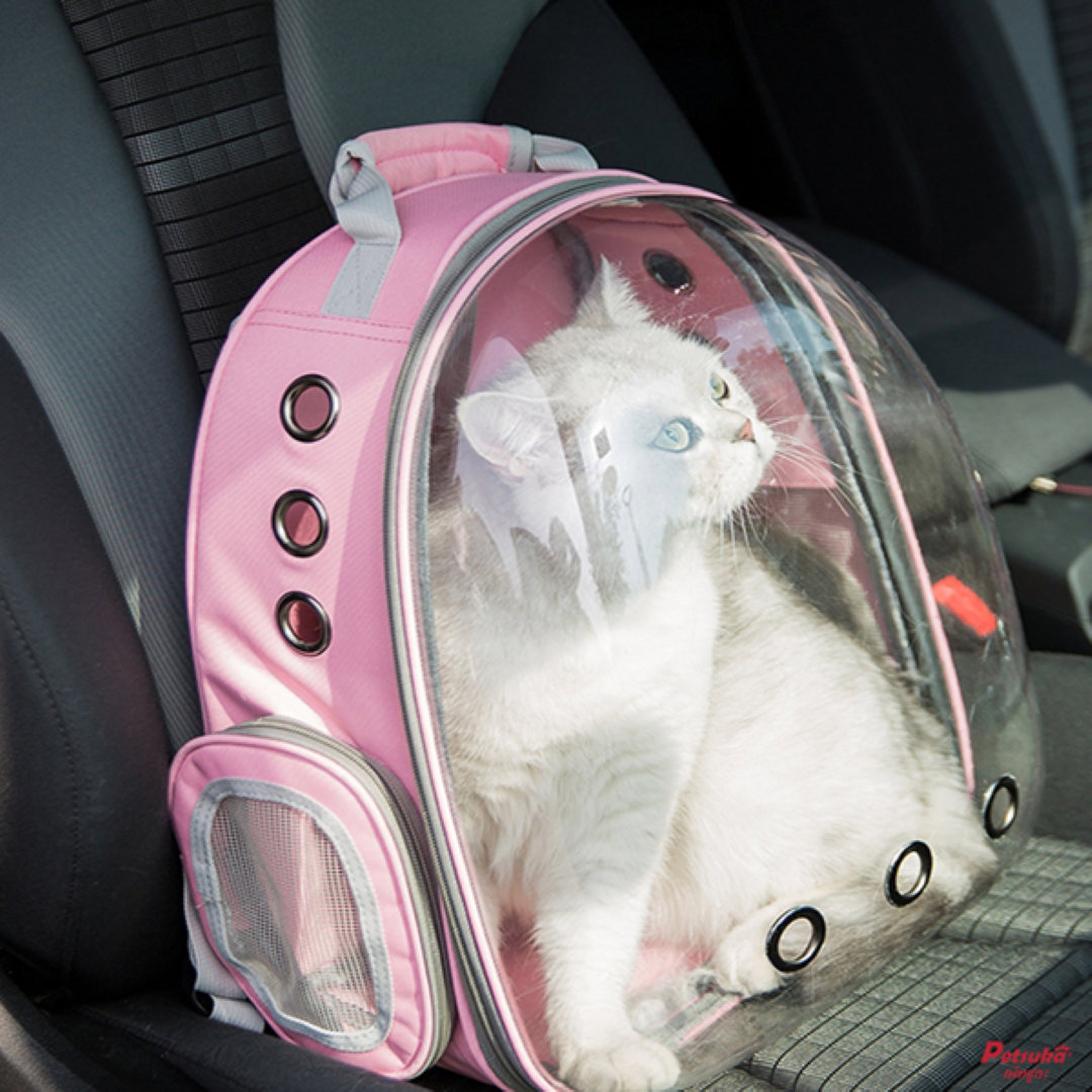 กระเป๋าสะพายสัตว์เลี้ยง Petsuka แบบแคปซูลอวกาศ ด้านหน้าโปร่งใส สีชมพู