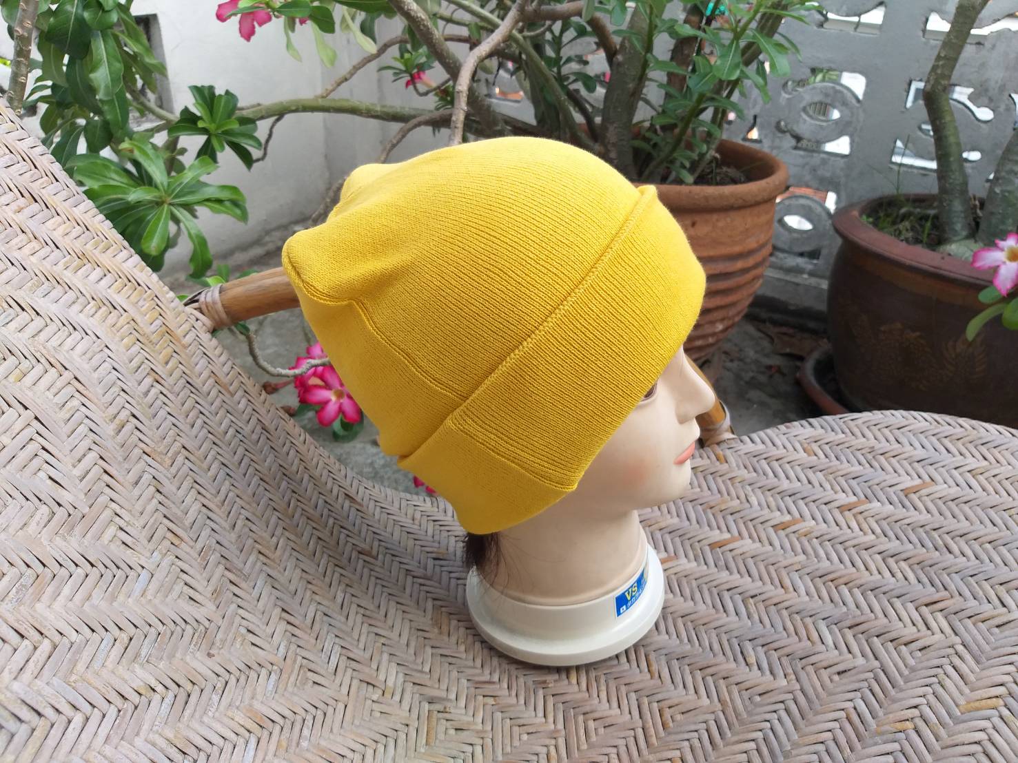 หมวกไหมพรมสีเหลือง ไหมพรมหนา 2 ชั้น อุ่นสุดๆ