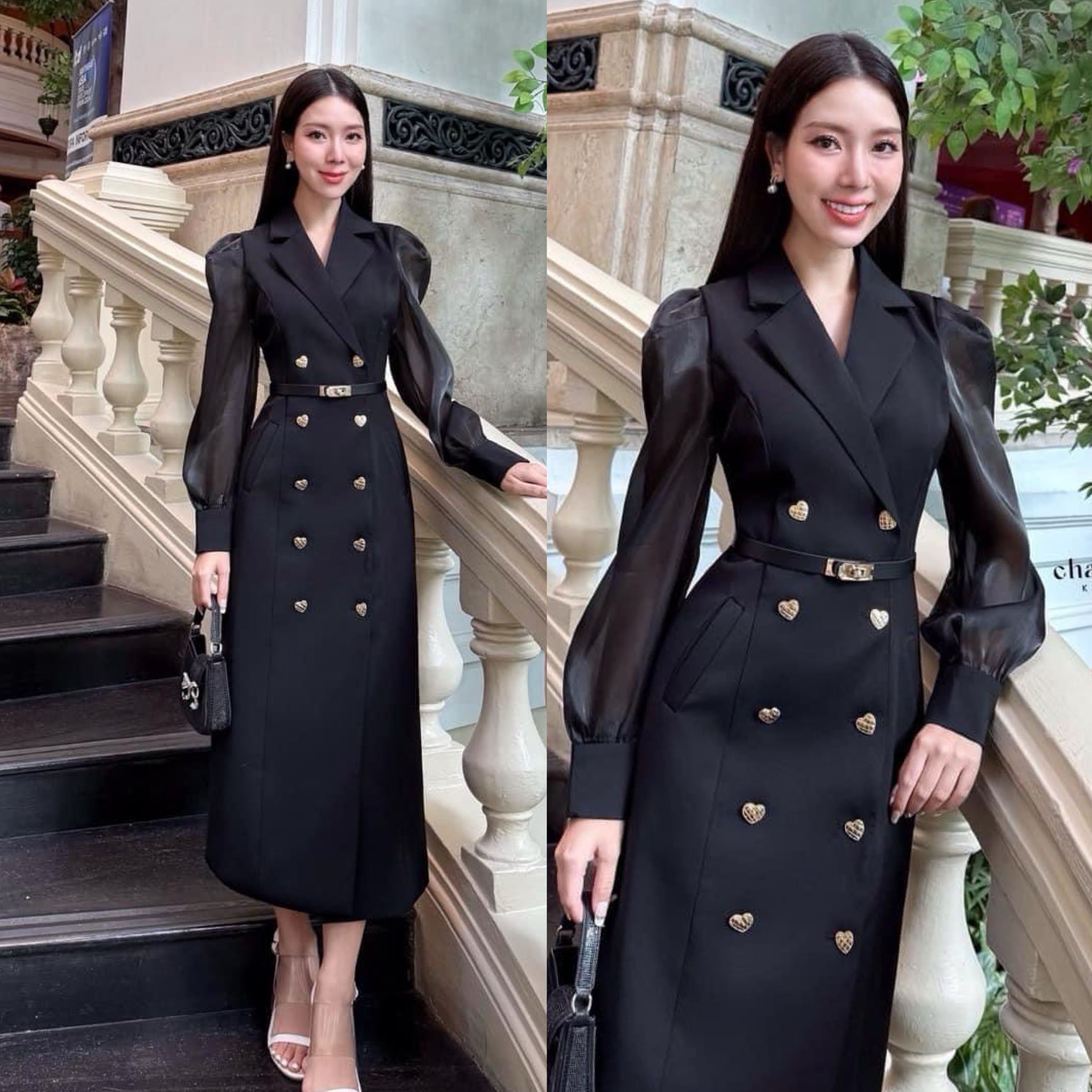 เดรสสูทแขนยาว สวยเฉียบหรูหรา ดีไซน์เกร๋ ใส่ได้ทุกโอกาส ใส่สบาย : สินค้าคุณภาพ (พร้อมส่ง)