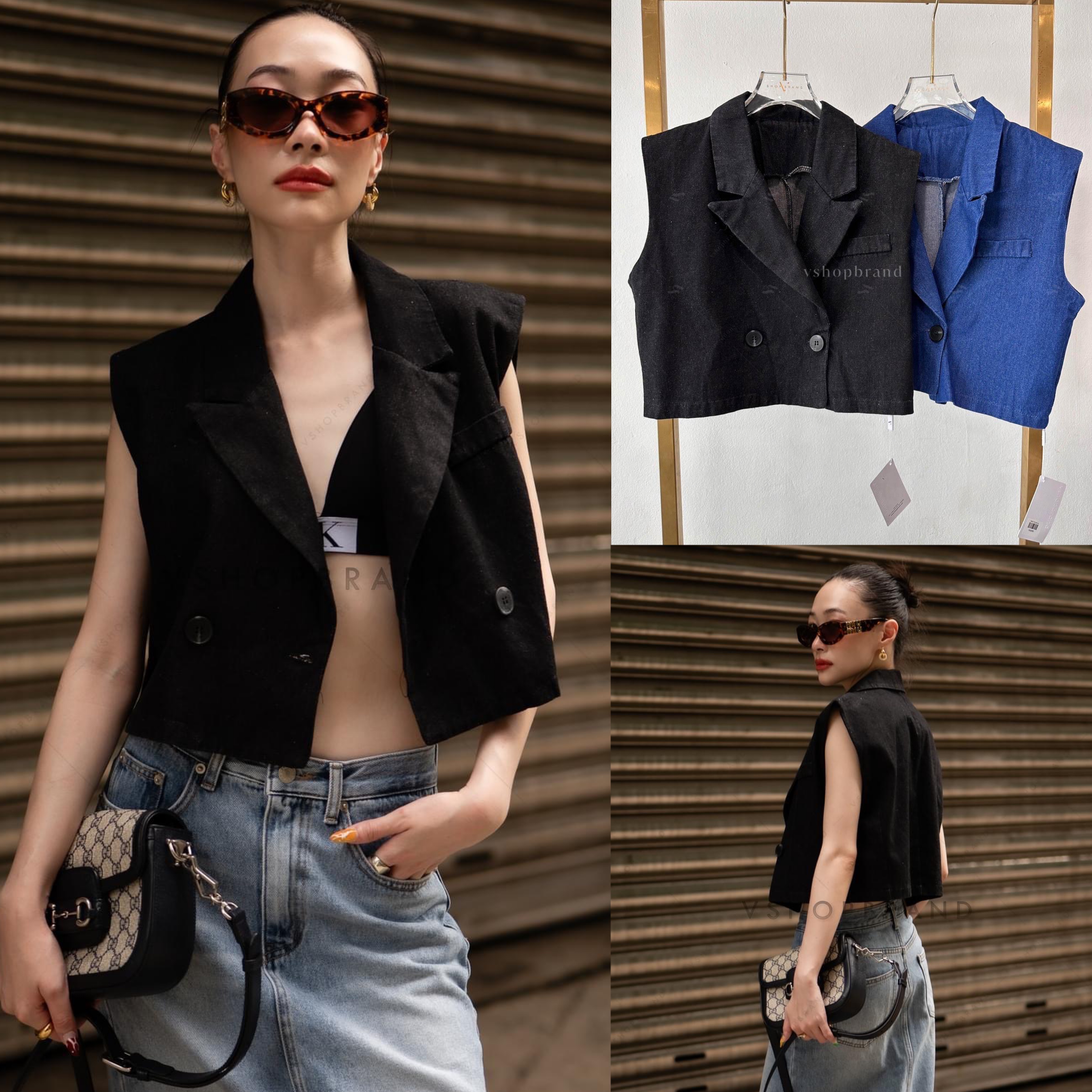 กั๊กสูทยีนส์แขนกุด กระดุม 2 เม็ด : สินค้าคุณภาพ (พร้อมส่ง)