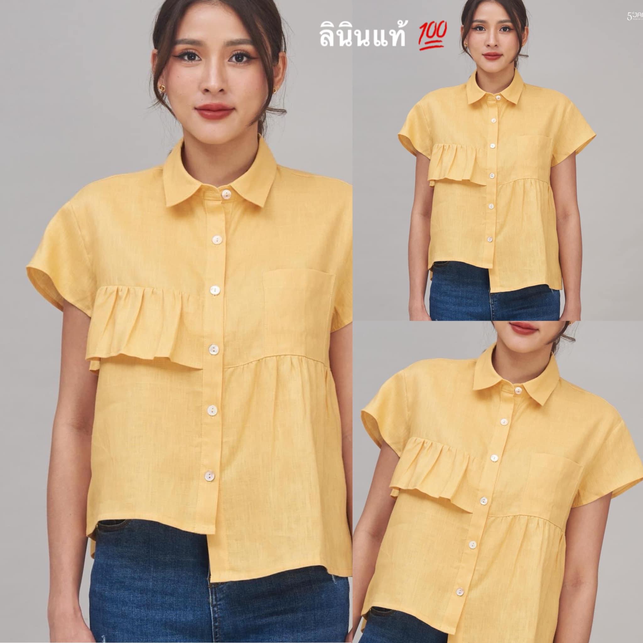 เสื้อเชิ้ตคอปกแขนสั้น ผ้าลินินแท้ 100% ใส่สบาย : สินค้าคุณภาพ (พร้อมส่ง)