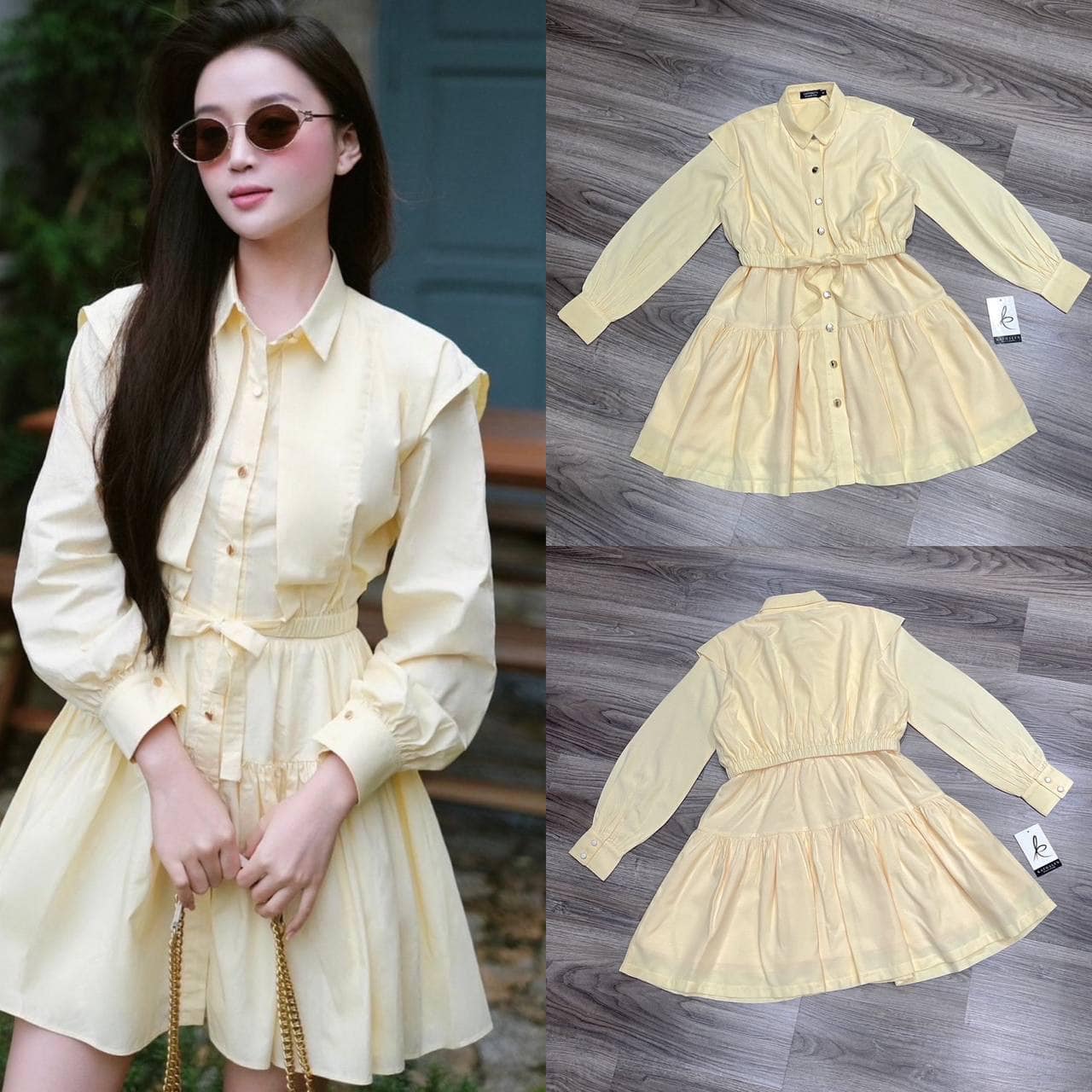 เดรสกระโปรงคอปกเชิ๊ต แขนยาว ทรง oversizeใส่กำลังน่ารัก ใส่สบาย : สินค้าคุณภาพ (พร้อมส่ง)